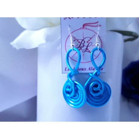Boucles d'oreilles fil d'aluminium turquoise les bijoux alu'cie