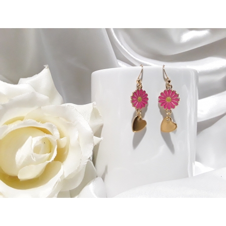 Boucles d'oreilles marguerite coeur