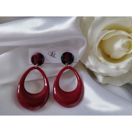 Grandes boucles d'oreilles rouge acrylique à clou